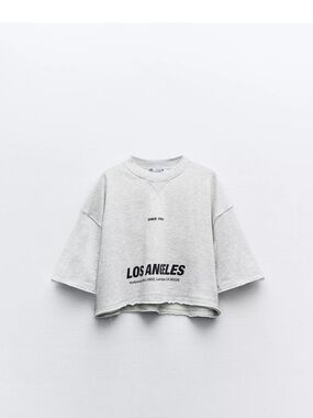 Zara Light Gray Los Angeles Cropped Sweatshirt